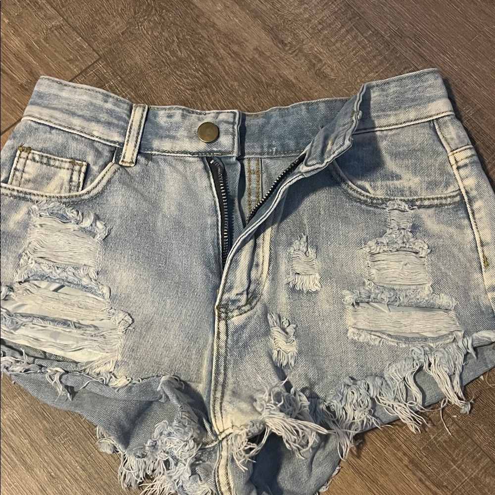 SHEIN Distressed Light Denim Jean Shorts